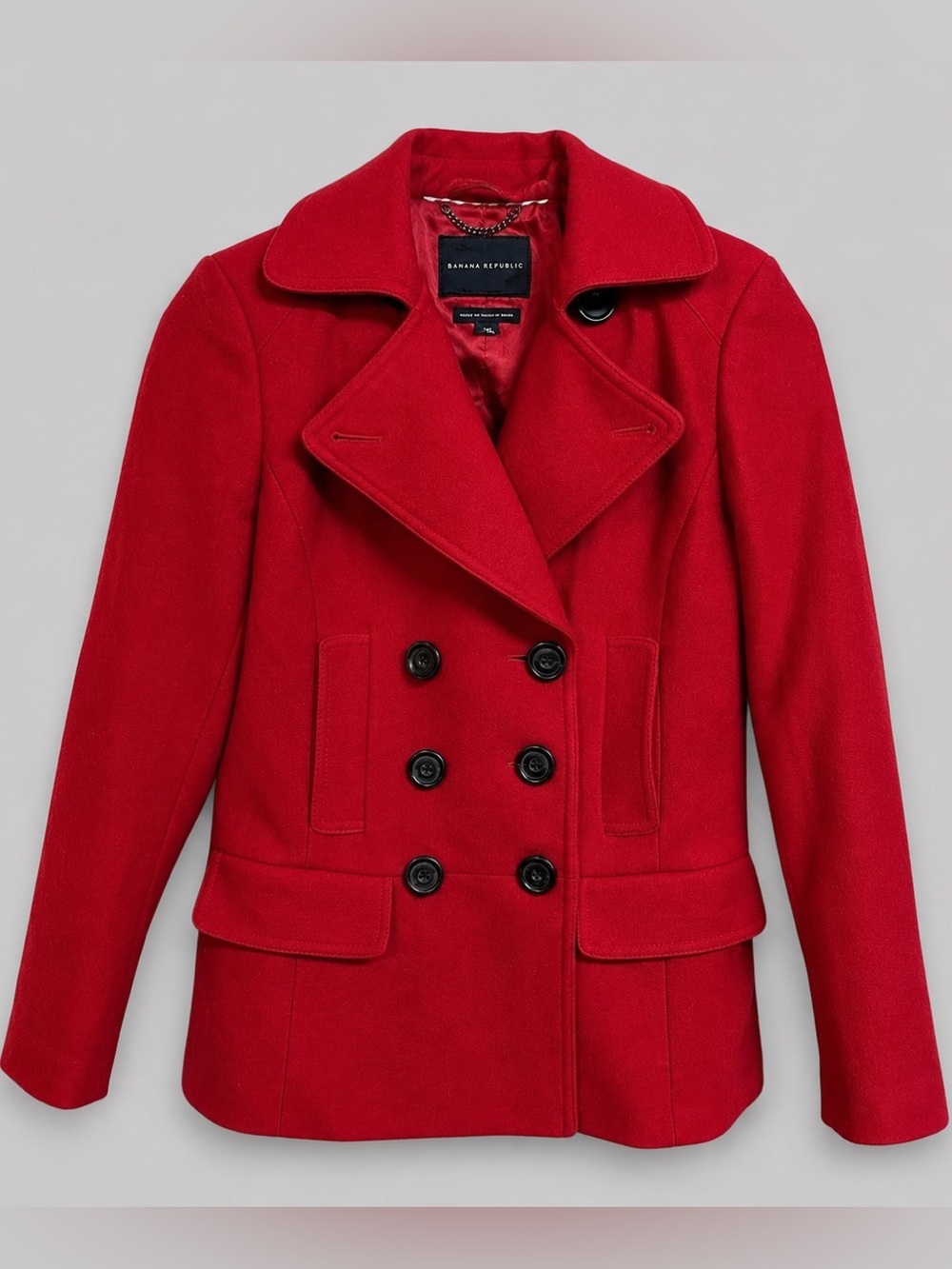 Banana Republic Wool Blend Peacoat Red XS Classic Double Breasted Coat - Picture 2 of 9
